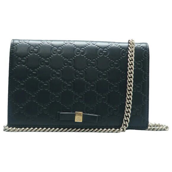 100% Authentic GUCCI Black Wallet on Chain Leather Shoulder Bag 615-11624 - Picture 1 of 12